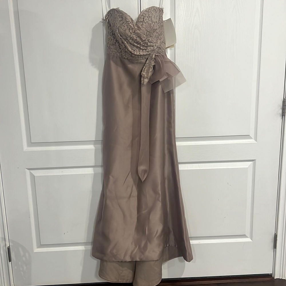 NWT Lazaro JLM couture beige brown strapless sweetheart neckline formal dress